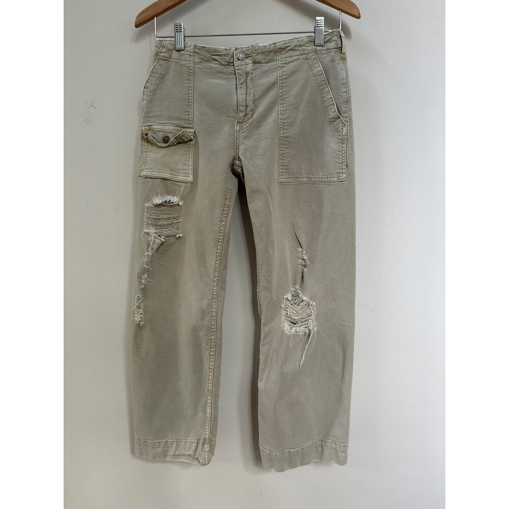 Pilcro Wide Leg Distressed Utility Pants in Beige